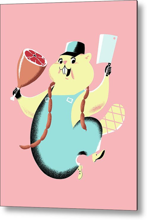 Animal Metal Poster featuring the drawing Beaver with Cleaver by CSA Images
