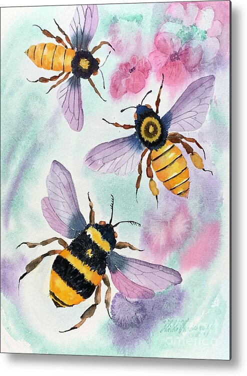 Bees Metal Print featuring the painting Bees by Hilda Vandergriff