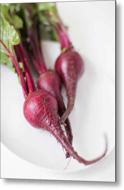 White Background Metal Print featuring the photograph Beetroots On Plate, Studio Shot by Jessica Peterson