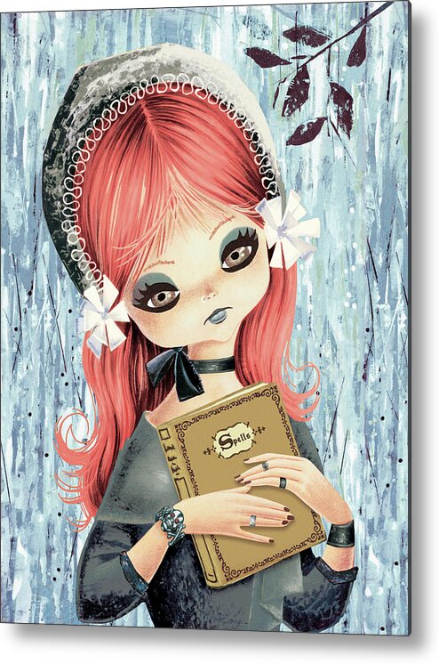 Big Eye Girl Metal Poster featuring the drawing Big-eyed goth girl by CSA Images
