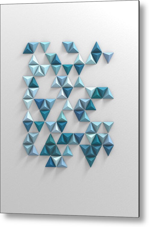 Abstract Metal Print featuring the digital art Blue Triangles by Scott Norris