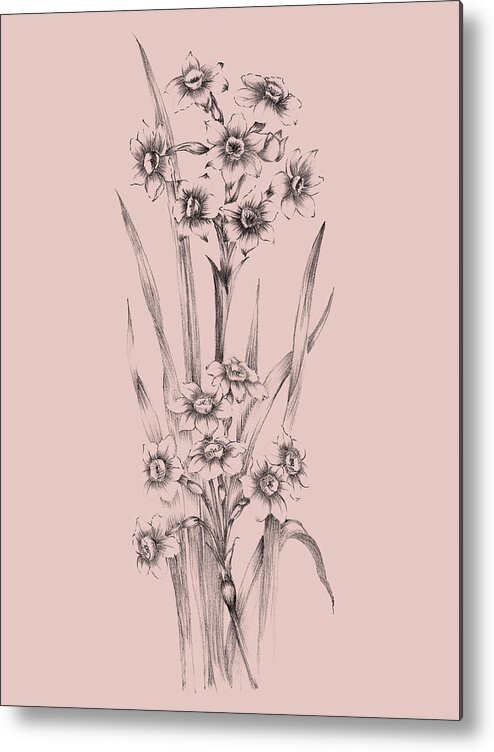 Flower Metal Print featuring the mixed media Blush Pink Flower Sketch I by Naxart Studio