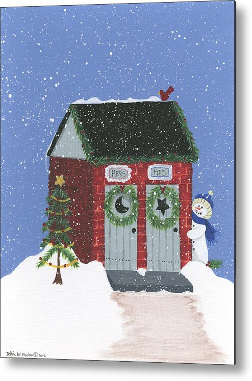 Snowman Metal Print featuring the painting Brick Outhouse by Debbie Mcmaster