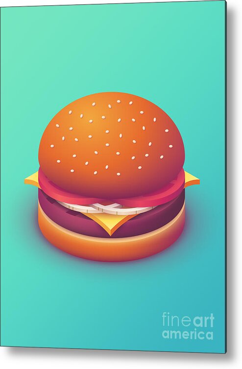 Burger Metal Print featuring the digital art Burger Isometric - Plain Mint by Organic Synthesis
