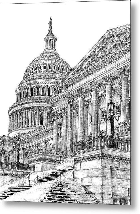 Landscapes Metal Print featuring the painting B&w Us Cityscape-washington Dc by Melissa Wang