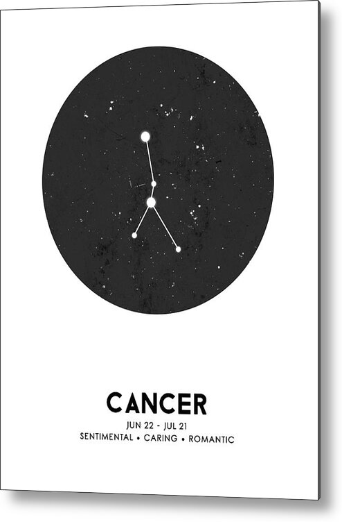 Cancer Metal Print featuring the mixed media Cancer Poster - Zodiac Sign Print - Zodiac Poster - Cancer Print - Night Sky - Stars - Cancer Traits by Studio Grafiikka