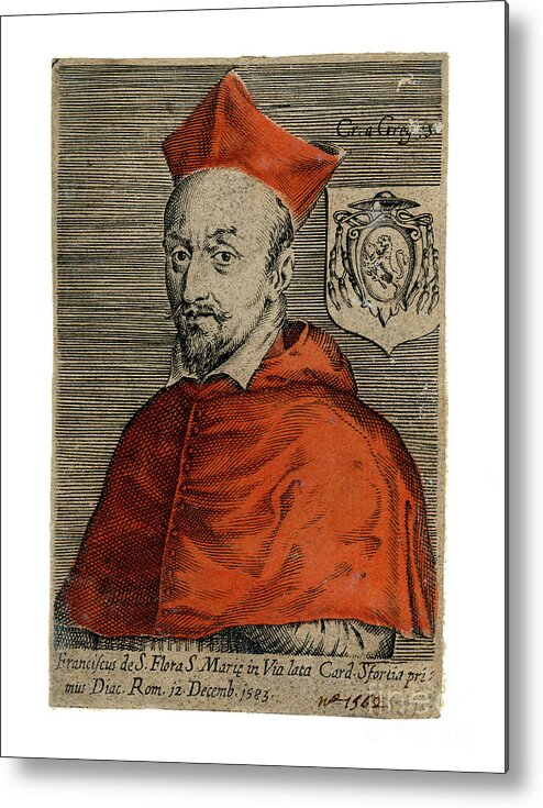 Engraving Metal Print featuring the drawing Cardinal Francesco Sforza, Italian by Print Collector