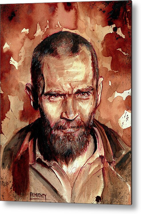 Ryan Almighty Metal Print featuring the painting CHARLES MANSON port dry blood by Ryan Almighty