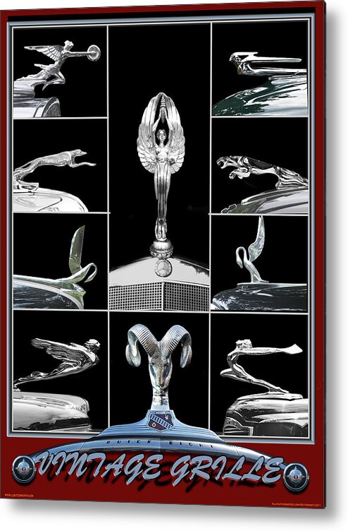 Automobile Metal Print featuring the digital art Classic Car Chrome Hood Ornaments by Larry Butterworth