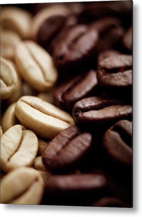 Full Frame Metal Print featuring the photograph Close Up Of Light And Dark Coffee Beans by Adam Gault