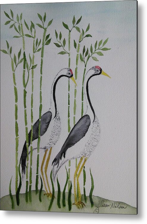 Cranes Metal Print featuring the painting Crane #2 by Susan Nielsen