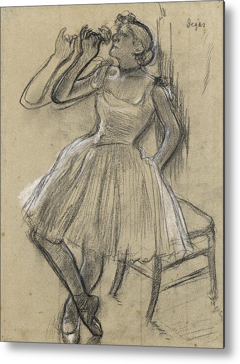 Edgar Degas Metal Print featuring the drawing Dancer with a Rose by Edgar Degas