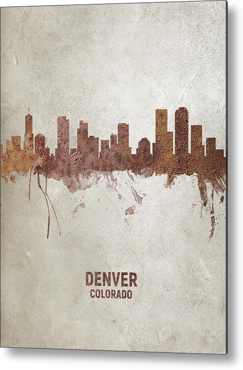 Denver Metal Print featuring the digital art Denver Colorado Rust Skyline by Michael Tompsett