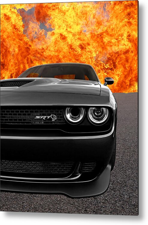 Dodge Metal Print featuring the photograph Dodge Hellcat SRT With Flames by Gill Billington