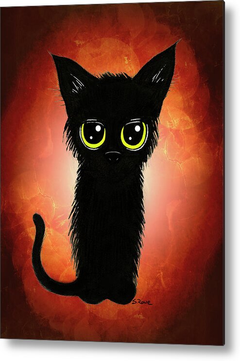 Big Eyed Kitty Metal Print featuring the drawing Enthralling Black Kitty 2 by Shawna Rowe