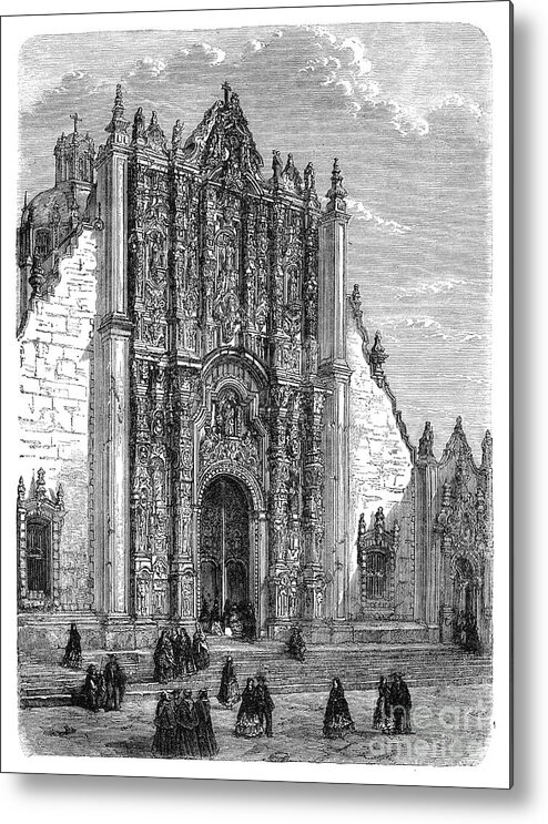 Mexico City Metal Print featuring the drawing Entrance To The Cathedral Of Mexico by Print Collector