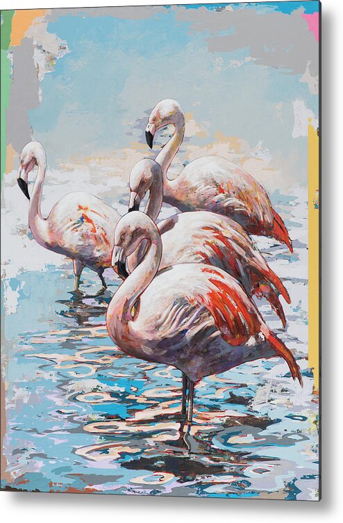 Flamingo Metal Print featuring the painting Flamingos #3 by David Palmer
