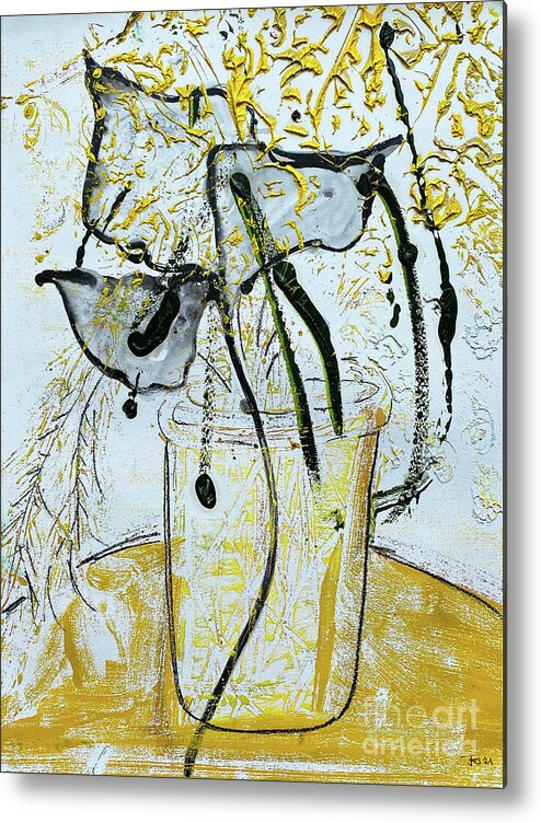 Fleur Metal Print featuring the painting Fleur De Sel No 08 Gold Black White Monotype, 2021 Oil On Paper by Jay Batlle