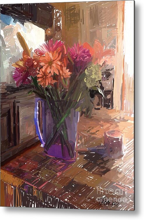 Vase Metal Print featuring the digital art Flowers in a Vase by Joe Roache