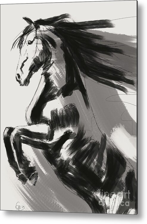 Black Rising Horse Metal Print featuring the painting Rising Horse by Go Van Kampen