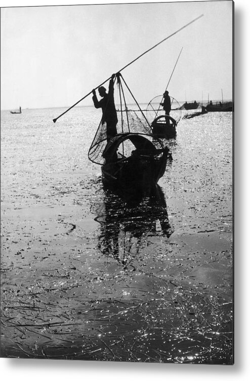 Vertical Metal Print featuring the photograph Fsihing Scene In China, 1961 by Keystone-france