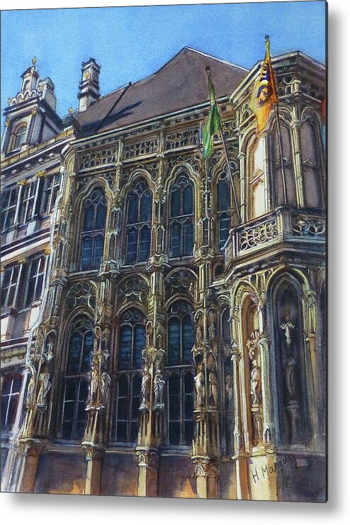 Architecture Metal Print featuring the painting Ghent, Town Hall, Belgium by Henrieta Maneva