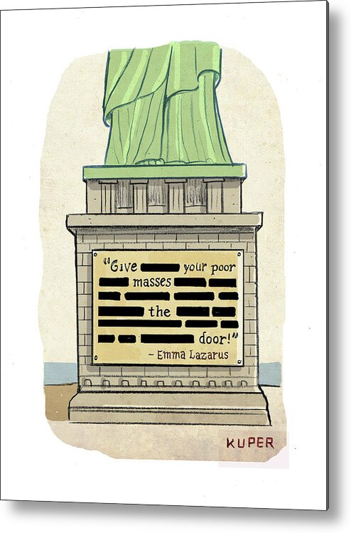 Captionless Metal Print featuring the drawing Give Your Poor Masses the Door by Peter Kuper