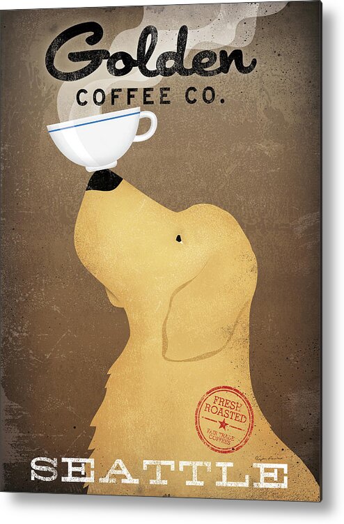 Advertisements Metal Print featuring the drawing Golden Coffee Co Seattle by Ryan Fowler