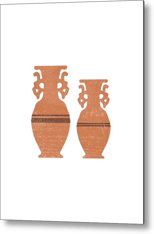 Abstract Metal Print featuring the mixed media Greek Pottery 37 - Amphorae - Terracotta Series - Modern, Contemporary, Minimal Abstract - Sienna by Studio Grafiikka