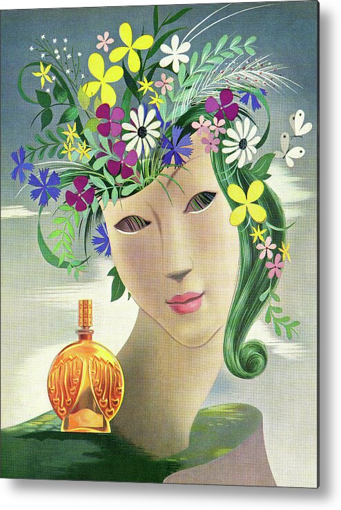 Beautiful Metal Poster featuring the drawing Head Vase With Perfume Bottle by CSA Images