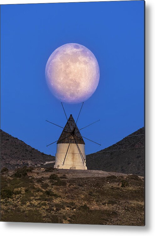 Moon
Sunset
Windmill
Blue Hour
Landscape
Cabo De Gata
Almeria Metal Print featuring the photograph Holding The Moon by Manuel Jose Guillen Abad