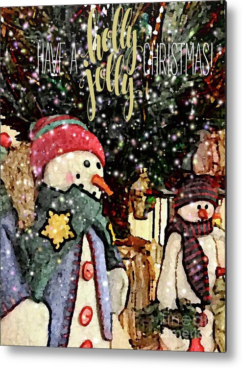 Christmas Metal Print featuring the digital art Holly Jolly Snowman by Jackie MacNair