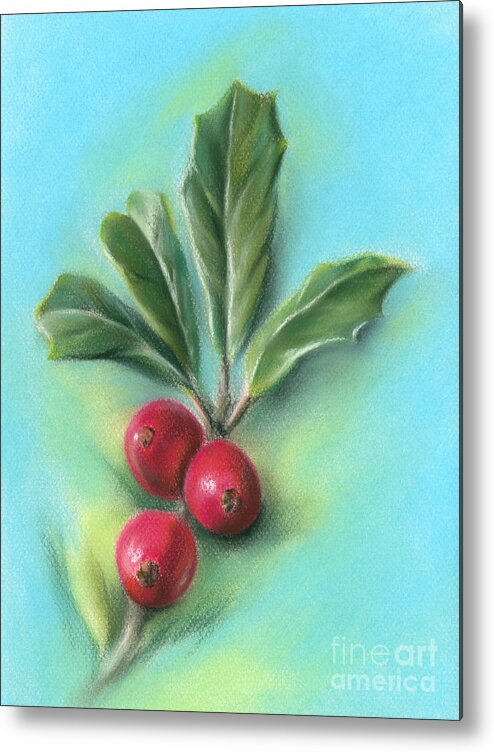 Botanical Metal Print featuring the painting Holly Sprig with Three Berries by MM Anderson