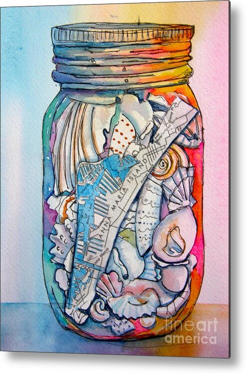 Jar Metal Print featuring the painting Jar with w/ Map AMI by Midge Pippel