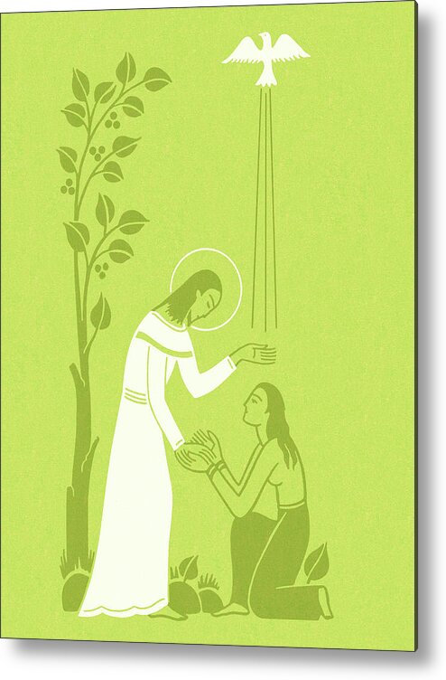 Adult Metal Print featuring the drawing Jesus Helping Woman by CSA Images