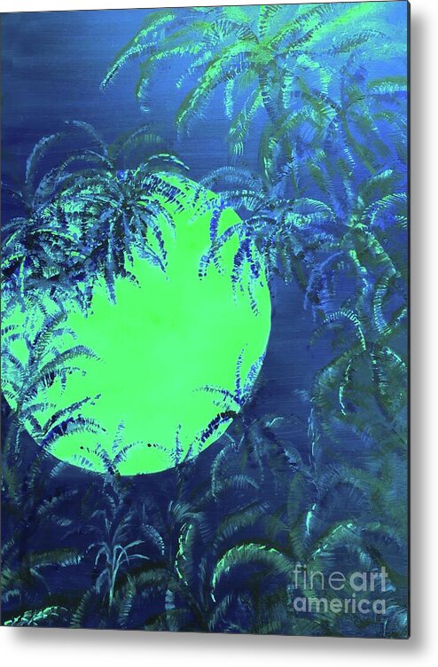 Moon Metal Print featuring the painting Kilauea Vog Moon by Michael Silbaugh
