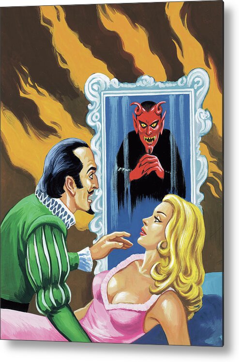 Afraid Metal Print featuring the drawing Man and Woman in front of a Framed Devil by CSA Images