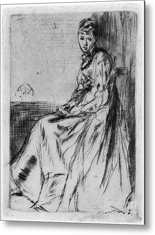 Etching Metal Print featuring the drawing Maude, Seated, 19th Century 1904.artist by Print Collector