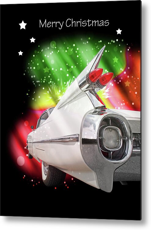 Christmas Card Metal Print featuring the photograph Merry Christmas Cadillac by Gill Billington