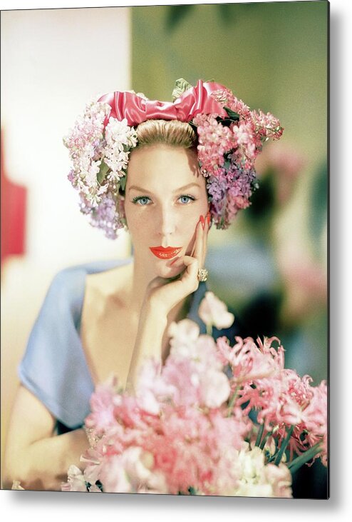 Accessories Metal Print featuring the photograph Model In An Emme Headdress by Horst P. Horst