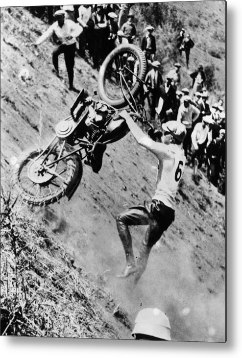 Crowd Metal Print featuring the photograph Motorcycle Stunt by Topical Press Agency