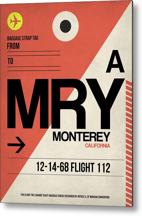 Monterey Metal Print featuring the digital art MRY Monterey Luggage Tag I by Naxart Studio