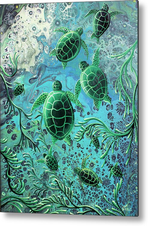 Sea Turtle Metal Print featuring the painting Munchkins by William Love