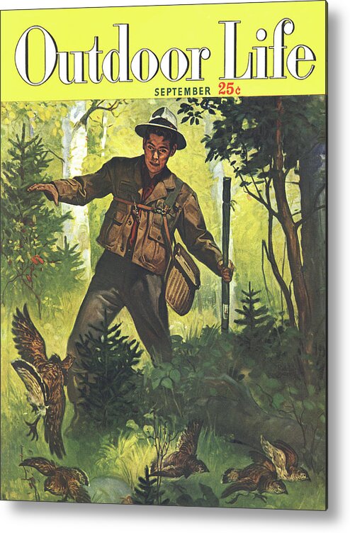Forest Metal Print featuring the drawing Outdoor Life Magazine Cover September 1949 by Outdoor Life