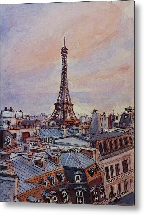 Paris Metal Print featuring the painting Parisian rooftops by Henrieta Maneva