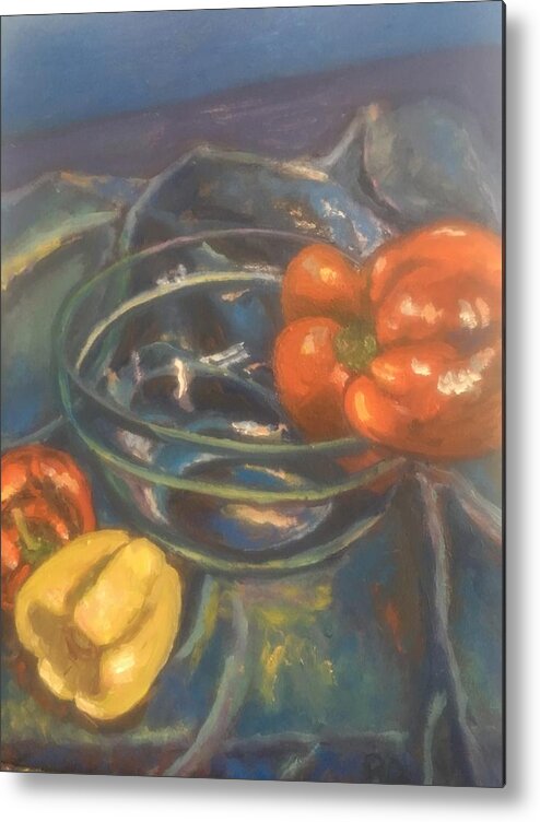 Still Life Metal Print featuring the painting Peppers by Beth Riso
