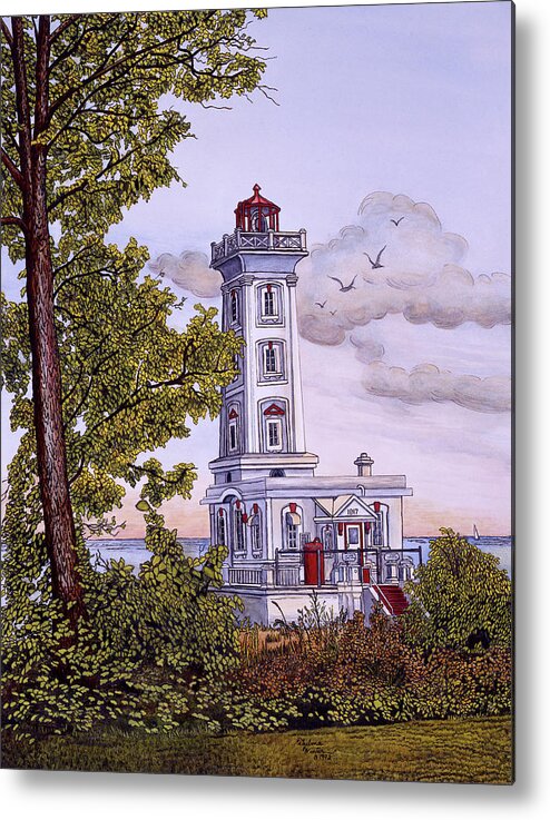 Lighthouse In Ontario Metal Print featuring the painting Point Abino Light by Thelma Winter