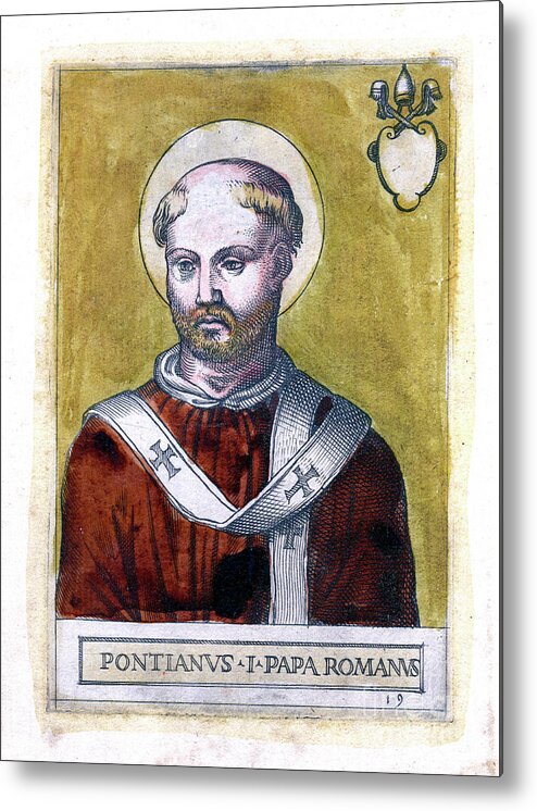 Engraving Metal Print featuring the drawing Pope Pontian I by Print Collector