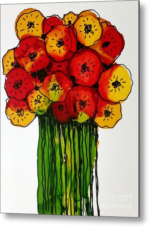 Alcohol Ink Metal Print featuring the painting POSCA bouquet 2 by Beth Kluth