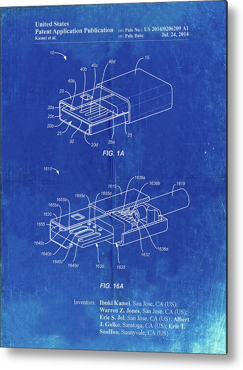 Pp1013-faded Blueprint Reversible Usb Patent Poster Metal Print featuring the digital art Pp1013-faded Blueprint Reversible Usb Patent Poster by Cole Borders